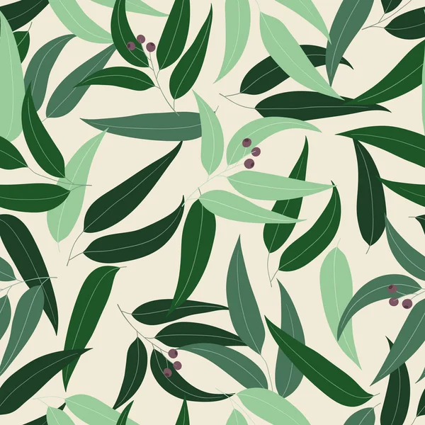 Seamless Floral Pattern Eucalyptus Leaves — Stock Vector