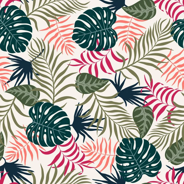 Fundo Tropical Com Folhas Palmeira Padrão Floral Sem Costura Ilustração — Vetor de Stock