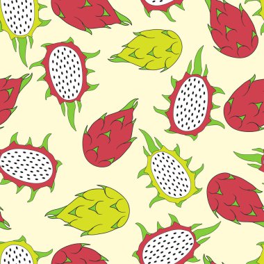 El yapımı pitahaya ile kusursuz soyut desen. Tropikal meyveli resim