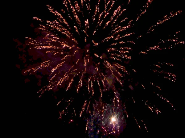 Hermosos Fuegos Artificiales Terno Cielo Negro Aislado — Foto de Stock