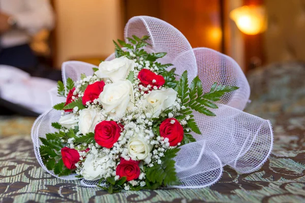 beautiful bridal bouquet with red and white roses. High quality photobeautiful bridal bouquet with red and white roses