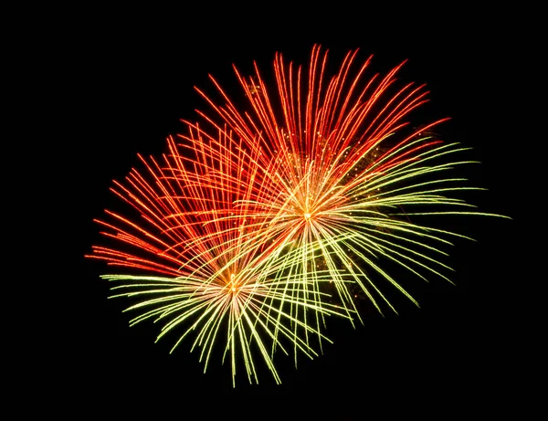 Bellissimi Fuochi Artificio Terno Cielo Nero Isolato — Foto Stock