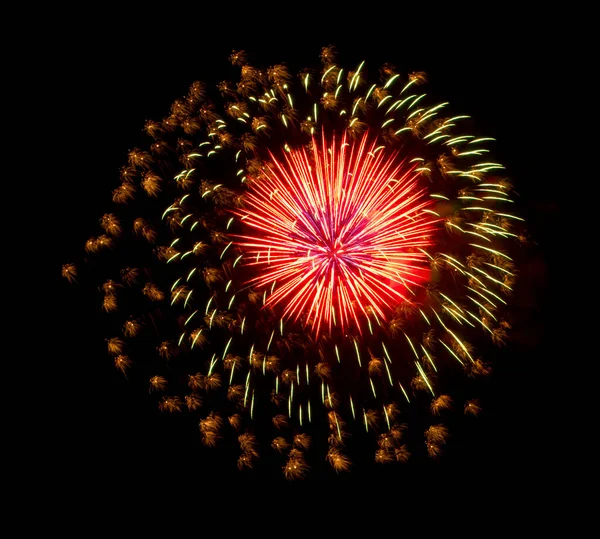 Bellissimi Fuochi Artificio Terno Cielo Nero Isolato — Foto Stock