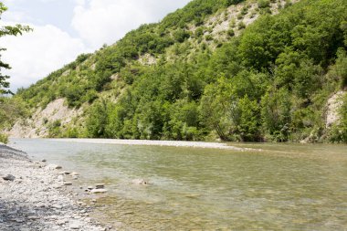 Vejetaryen ve dereli Reggio Emilia 'daki Enza nehrinin panoraması