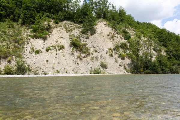 Panoráma Enza Folyóra Reggio Emiliában Növényzettel Patakkal — Stock Fotó