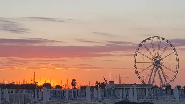 Rimini Beach Beautiful Sunset Ferris Wheel — Stock Photo, Image