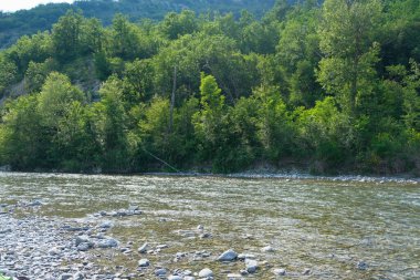 Güneşli bir günde nehir yatağında çakıl ve taşlar. Güneşli bir günde nehir yatağında yüksek kaliteli foto baloncuklar ve taşlar.