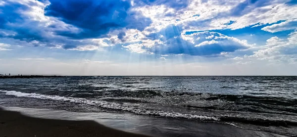 Spiaggia Focene Ostia Costa Romana Con Sabbia Rocce Foto Alta — Foto Stock