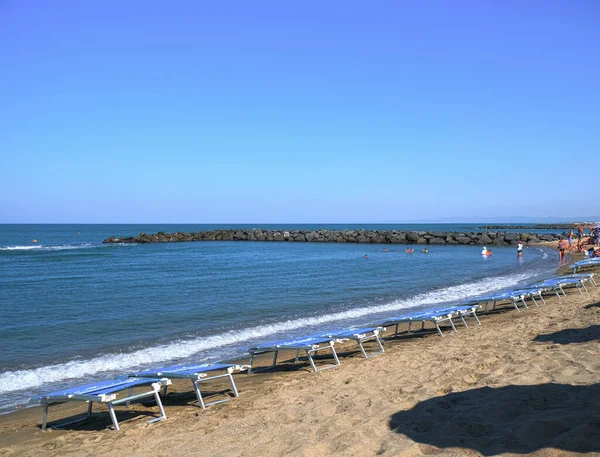 Strand Fokussieren Ostia Römische Küste Mit Sand Und Felsen Hochwertiges — Stockfoto