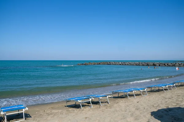 Playa Focene Ostia Costa Romana Con Arena Rocas Foto Alta — Foto de Stock