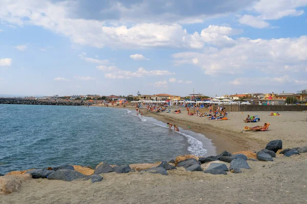 Strand Focene Ostia Romeinse Kust Met Zand Rotsen Hoge Kwaliteit — Stockfoto