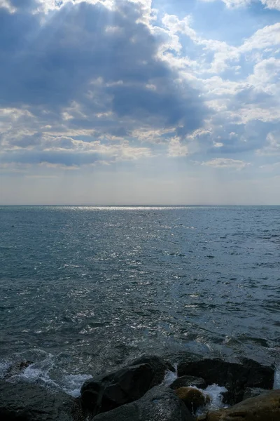 Spiaggia Focene Ostia Costa Romana Con Sabbia Rocce Foto Alta — Foto Stock