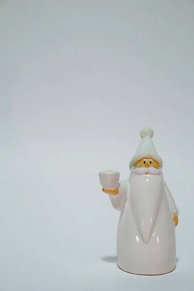 Estátua Natal Santa Claus Isolado Fundo Branco Com Lanterna Mão — Fotografia de Stock