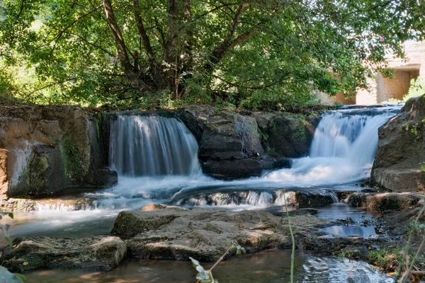 Hermoso Panorama Las Cascadas Del Parque Helado Montaña Del Valle —  Fotos de Stock