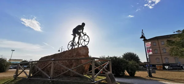 Cesenatico Main Square Statue Cyclist Marco Pantani Sunny Day High — Stock Photo, Image