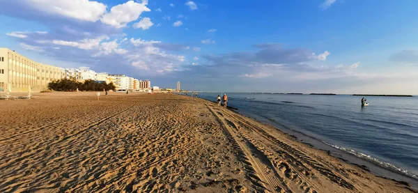 Lever Soleil Sans Personnes Sur Plage Cesenatico Rimini Riccione Italie — Photo