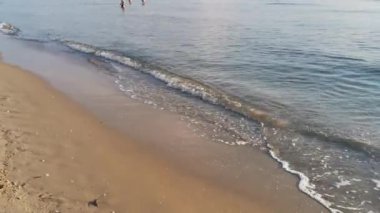 Güneşli bir günde kumsalda Cesenatico dalgaları sahili. Yüksek kalite 4k görüntü