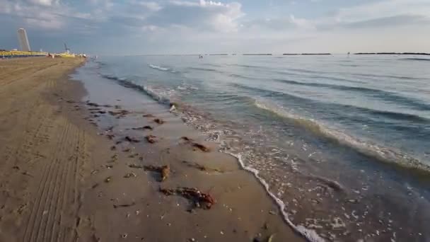 Plaża Cesenatico Fale Plaży Słoneczny Dzień Wysokiej Jakości Materiał — Wideo stockowe