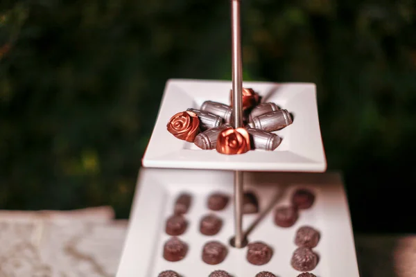 Választéka Csokoládé Édességek Büfé Asztal Esküvői Recepción Kiváló Minőségű Fénykép — Stock Fotó