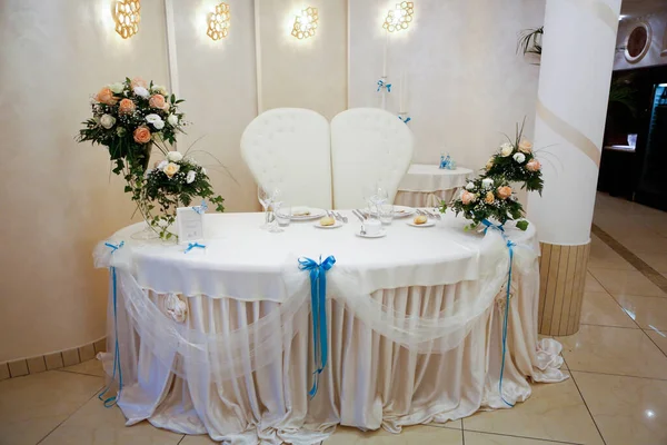 Ambiente Mesa Para Noiva Noivo Cerimônia Casamento Recepção Buffet Foto — Fotografia de Stock