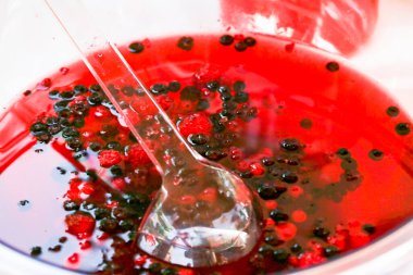 Büfe dolusu kırmızı meyveli sangria. Yüksek kalite fotoğraf