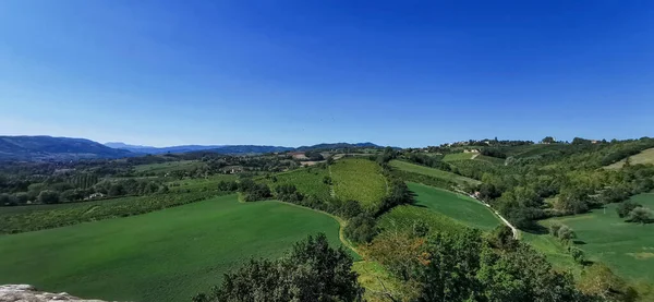 Panorama Över Parma Gröna Emiliska Kullar Från Torrechiara Slott Solig — Stockfoto