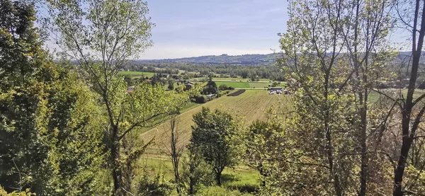 Panorama Parma Verdes Colinas Emilianas Torrechiara Castillo Día Soleado Foto — Foto de Stock