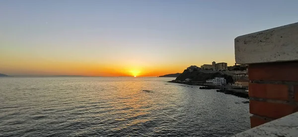 Piombino Livorno Pôr Sol Partir Cais Porto Foto Alta Qualidade — Fotografia de Stock