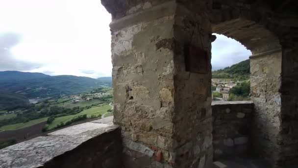Castillo Medieval Pasarelas Bardi Parma Corredores Protección Piedra Imágenes Alta — Vídeo de stock