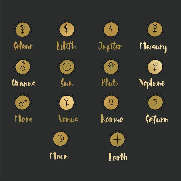 Astrologia symbols doodle. Zestaw elementów astrologicznych projekt graficzny. — Wektor stockowy