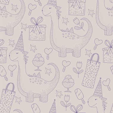 Doğum günü vektör seamless modeli. Şirin tebrik illüstrasyon.