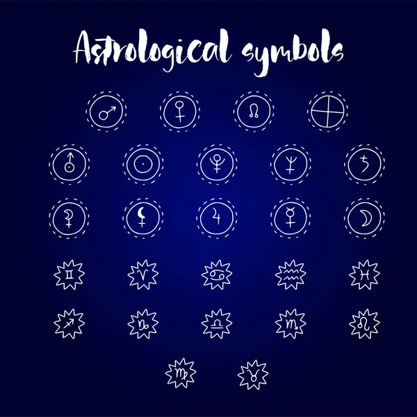 Astrologii doodle symboly. Sada prvků astrologické grafický design. — Stockový vektor