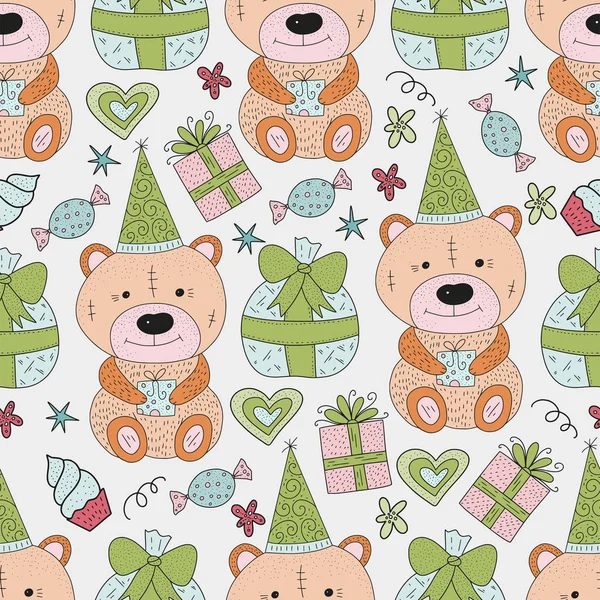 Doğum günü vektör seamless modeli. Şirin tebrik illüstrasyon.