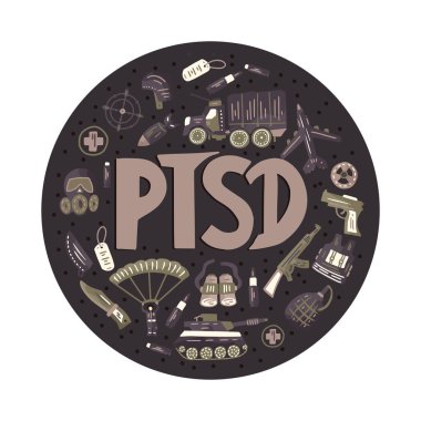 TSSB. Post travmatik stres bozukluğu vektör çizim.