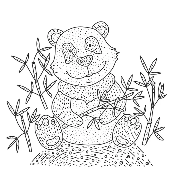 Panda bear Illustration vector with bamboo. Hand drawn cartoon card.