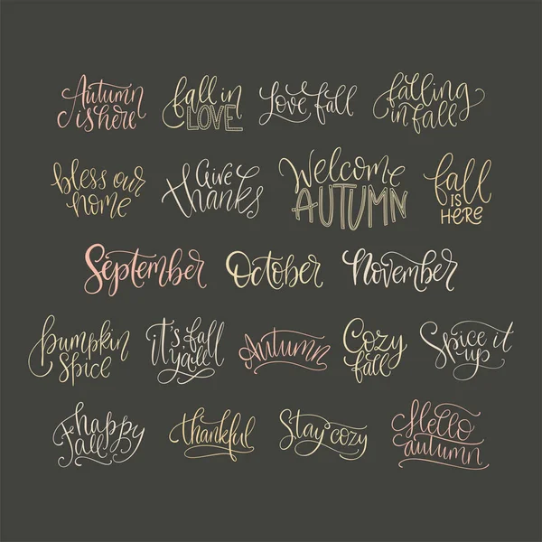 Conjunto de letras vectoriales de otoño acogedor. Citas de otoño dibujadas a mano . — Vector de stock