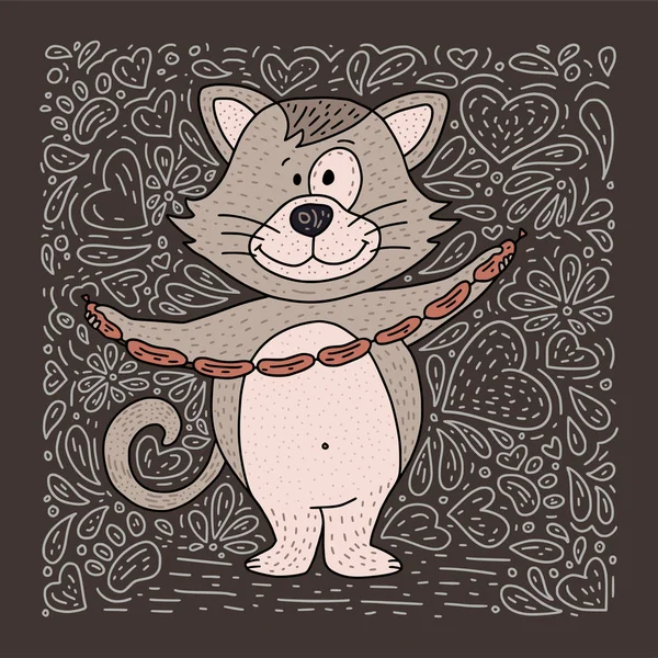 Sevimli vektör çizim bir doodle el kedi sosis ile çizilmiş. — Stok Vektör