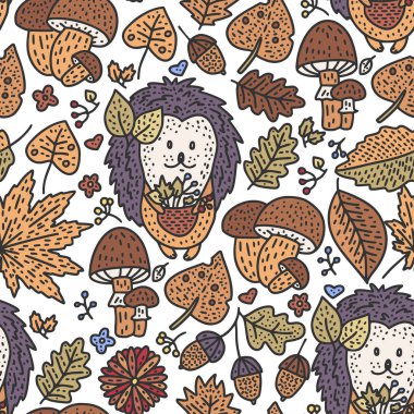 Rahat sonbahar vektör çizim. Sonbahar doodle resimde ayrıntılı.