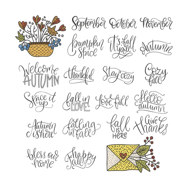Autumn Quotes Lettering Set Fall Handwritten Stock Vector (Royalty