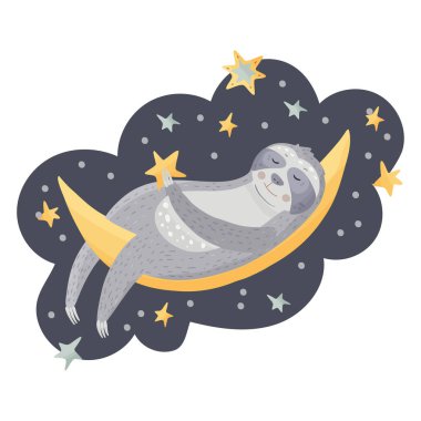 Ayın üzerinde uyuyan sevimli çizgi tembellik.