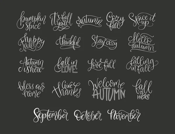 Cozy fall vector lettering set. Hand drawn autumn quotes. — Stock Vector