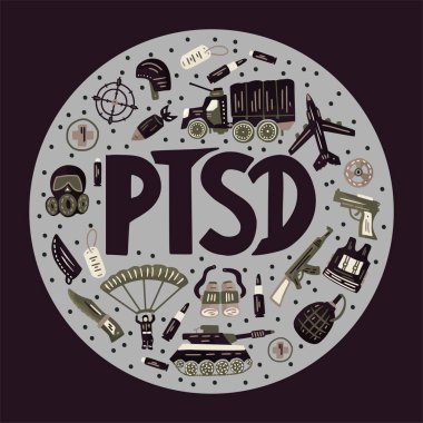 TSSB. Post travmatik stres bozukluğu vektör çizim.