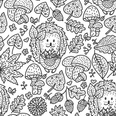 Rahat sonbahar vektör çizim. Sonbahar doodle resimde ayrıntılı.