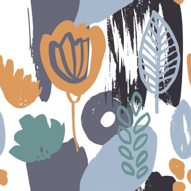 Soyut doğal seamless modeli el fırça ve mürekkep ile çekilmiş ilham.