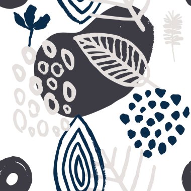 Soyut doğal seamless modeli el fırça ve mürekkep ile çekilmiş ilham.