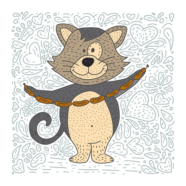 Sevimli vektör çizim bir doodle el kedi sosis ile çizilmiş. — Stok Vektör