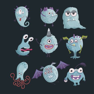 Sevimli çizgi canavarlar. Vektör.