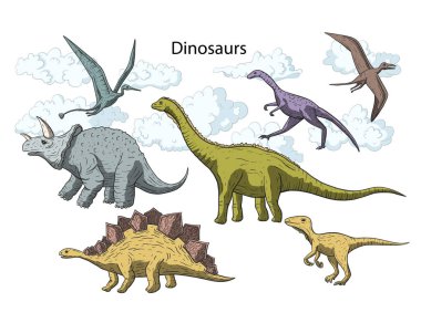 Tarih öncesi vektör dino Icon set.
