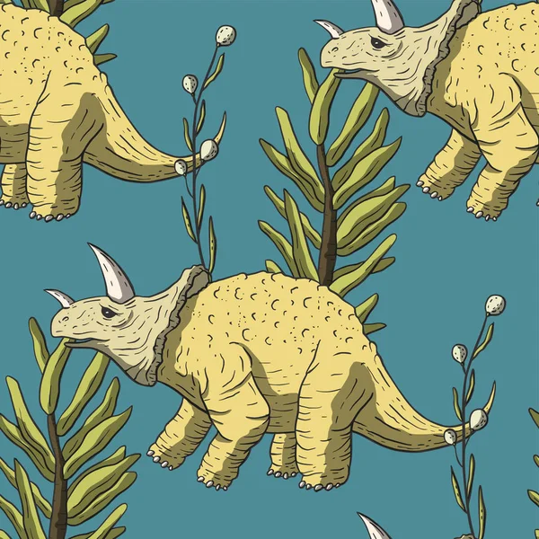 Triceratops Dinosauro Modello senza cuciture . — Vettoriale Stock