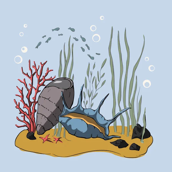 Dessin 3D. Récif corallien . — Image vectorielle